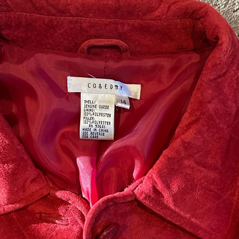 Vintage Red Suede Pea Coat - Picture 3 of 4